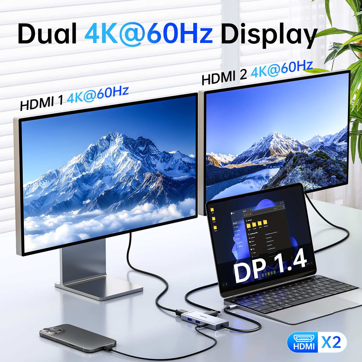 DisplayLink Dockingstation Mit 2 Monitoren Für MacBook M1/M2, Dell, HP – 4K 60Hz, 10-in-1 USB-C Hub Mit 100W PD & Ethernet