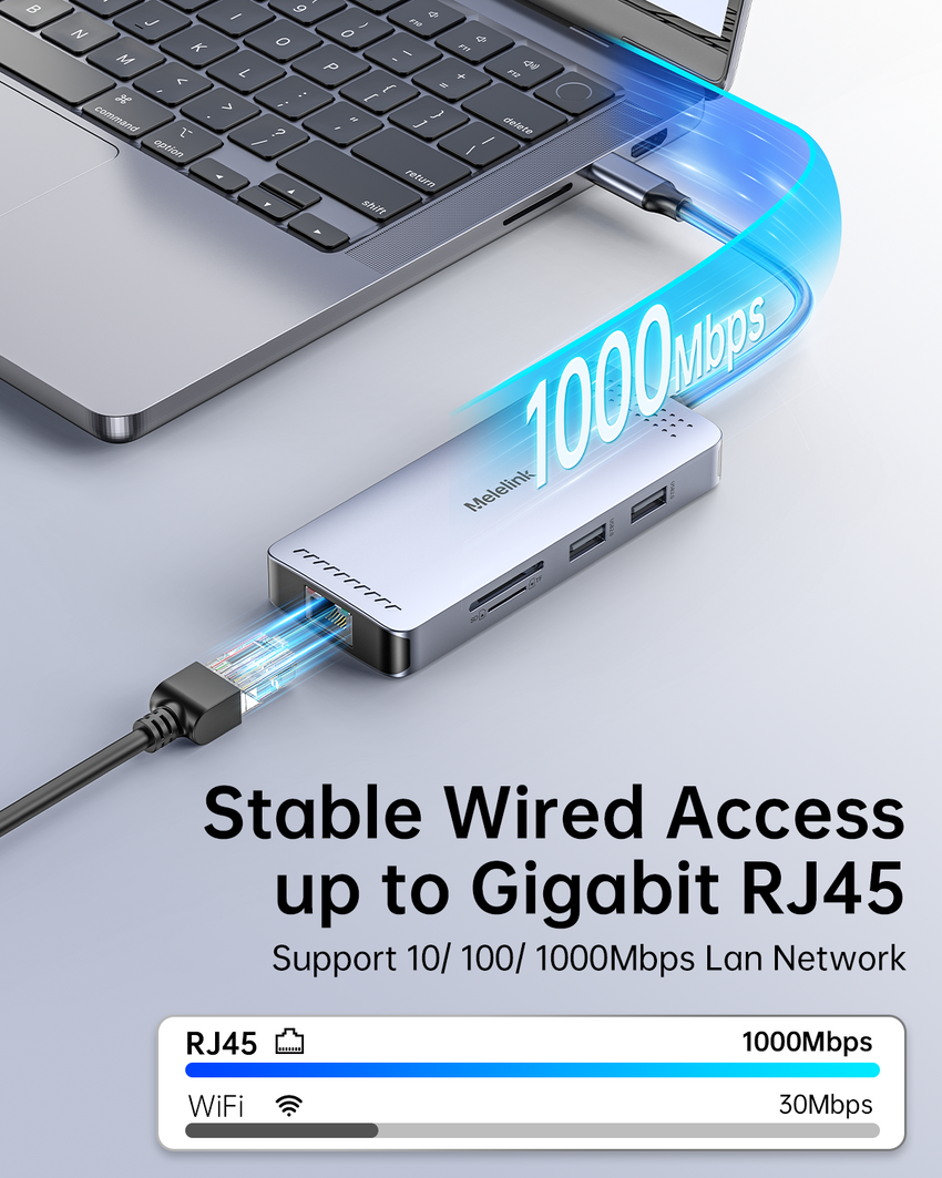 USB C Hub Ethernet, 9 in 1 USB C to Ethernet Multiport Adapter Dongle with HDMI 4K@30Hz, 100W PD Charging, Gigabit RJ45, SD/TF Card Reader, USB A&C 3.0, USB-C Dock for MacBook, Dell, Lenovo, HP
