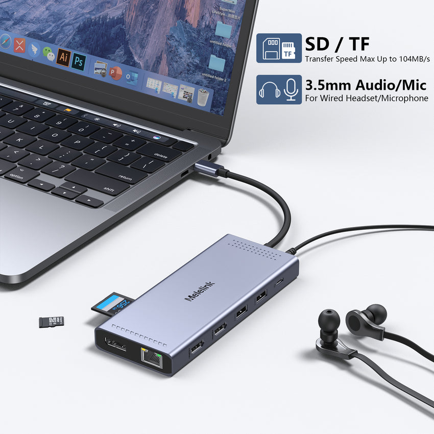 USB C Docking Station Dual Monitor, 14 in 1 Triple Display USB C Hub Multiport Adapter with 2 HDMI 4K,DisplayPort,PD Charging,Ethernet,6 USB C&A Ports,SD/TF, Laptop Docking Station for Dell/HP/Lenovo