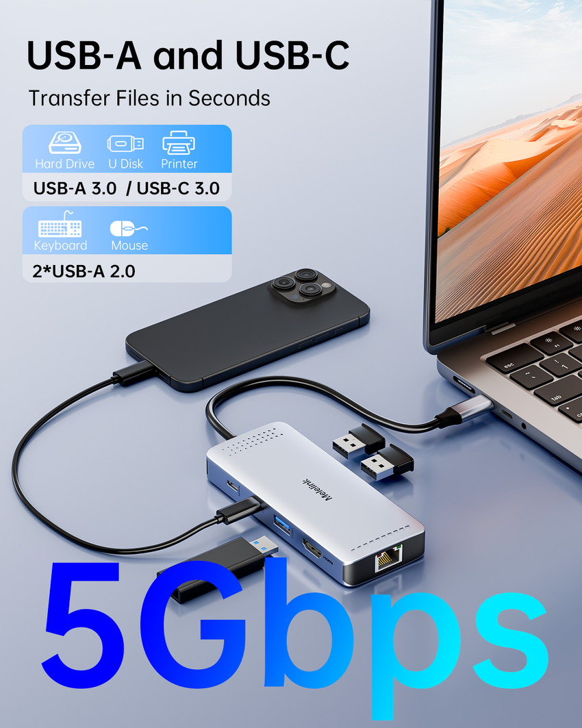 USB C Hub Ethernet, 9 in 1 USB C to Ethernet Multiport Adapter Dongle with HDMI 4K@30Hz, 100W PD Charging, Gigabit RJ45, SD/TF Card Reader, USB A&C 3.0, USB-C Dock for MacBook, Dell, Lenovo, HP